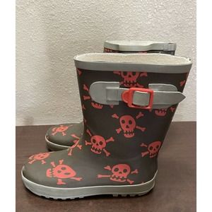 MINI BODEN Rain Boots Kids US Size 13 Eur 32 Brown Pink Crossbones Skulls